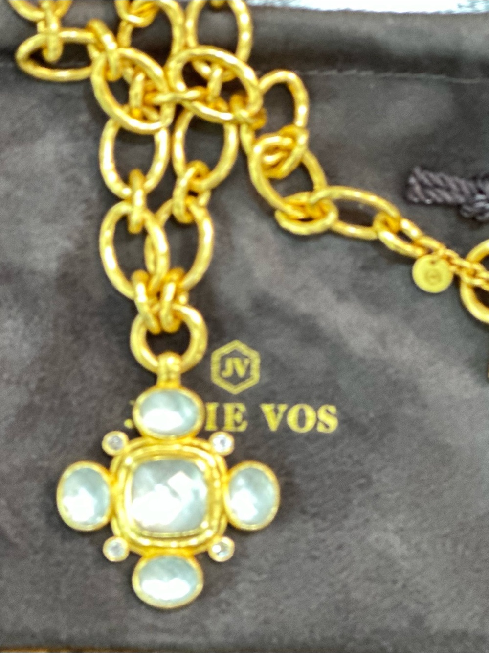 Julie Vos Gold-Plated Necklace with Faux Pearl and Rhinestones - Picture 6 of 12
